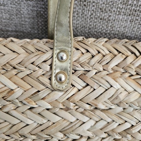 Lilly Pulitzer Straw Large Gold Strap Tote Lined - Picture 9 of 11